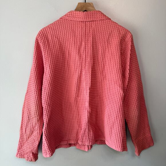 Orvis Women's Long Sleeve Button Waffle Weave Top Coral Pink Size Large - Picture 6 of 7